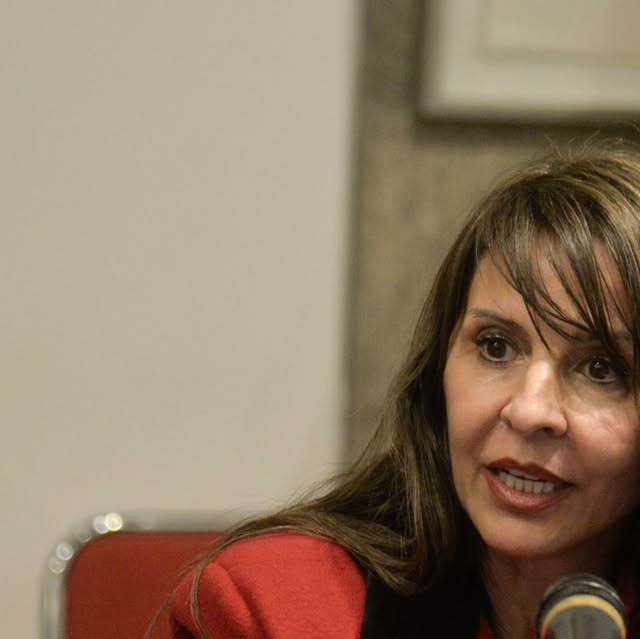 Lorena Villaverde durante una reunión parlamentaria de amistad con Brasil.